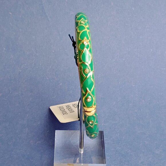 Vine Leaf Pattern Turquoise Enamel Hinge Bangle Skinny Bracelet Exquisite Casual - Picture 4 of 5